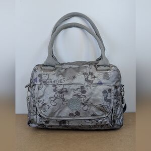 Mickey Mouse Grey & Silver Kipling Style Crossbody Satchel w Handles